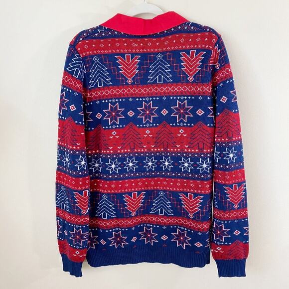 Tipsy Elves Navy & Red Fair Isle Christmas Cardigan Sweater Men's Size Large EUC - Picture 4 of 7
